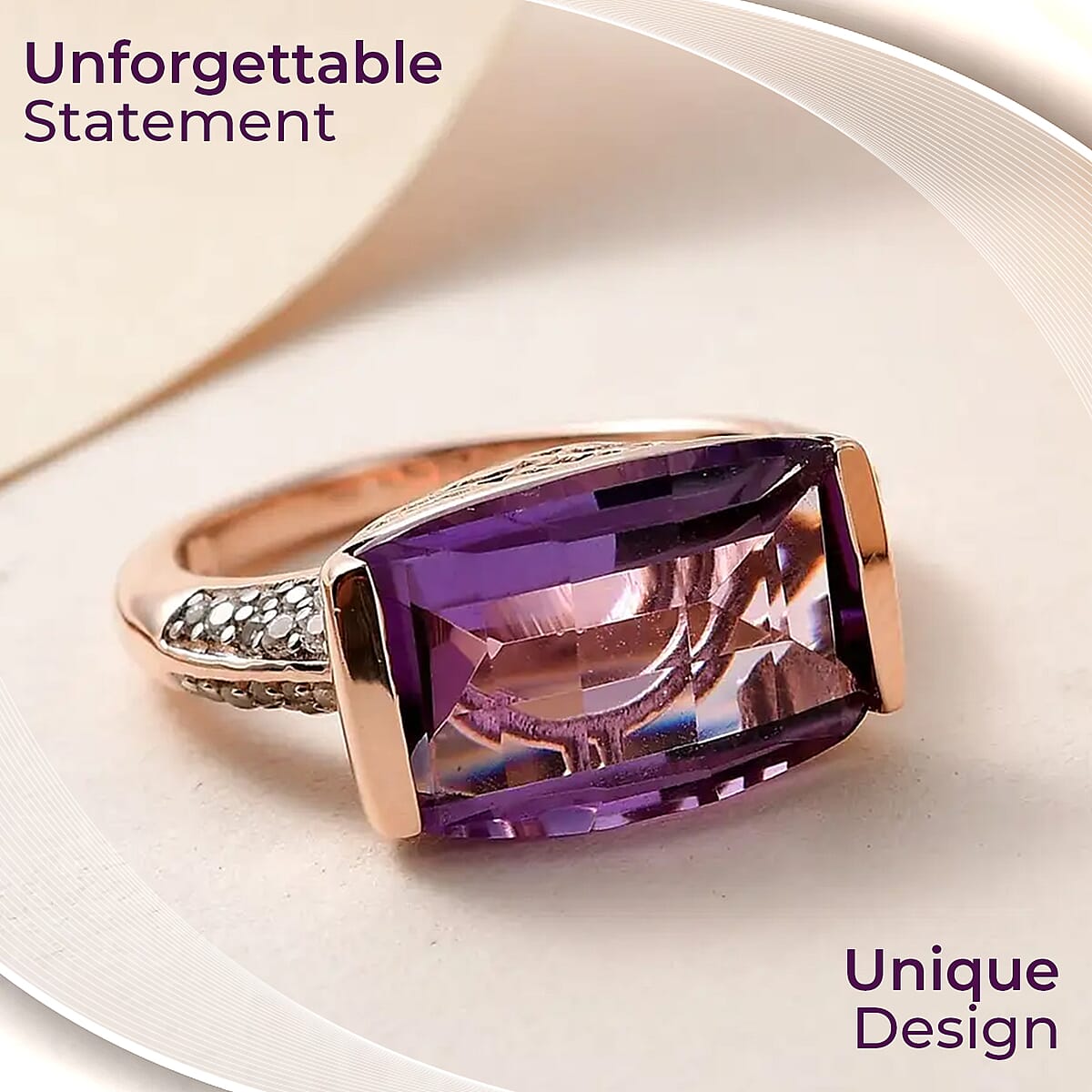 Premium Amethyst 7.15 ctw Ring, Vermeil Rose Gold Over Sterling Silver Ring, February Birthstone Ring, Purple Stone Ring, Silver Ring For Women (Size 9.00) image number 1