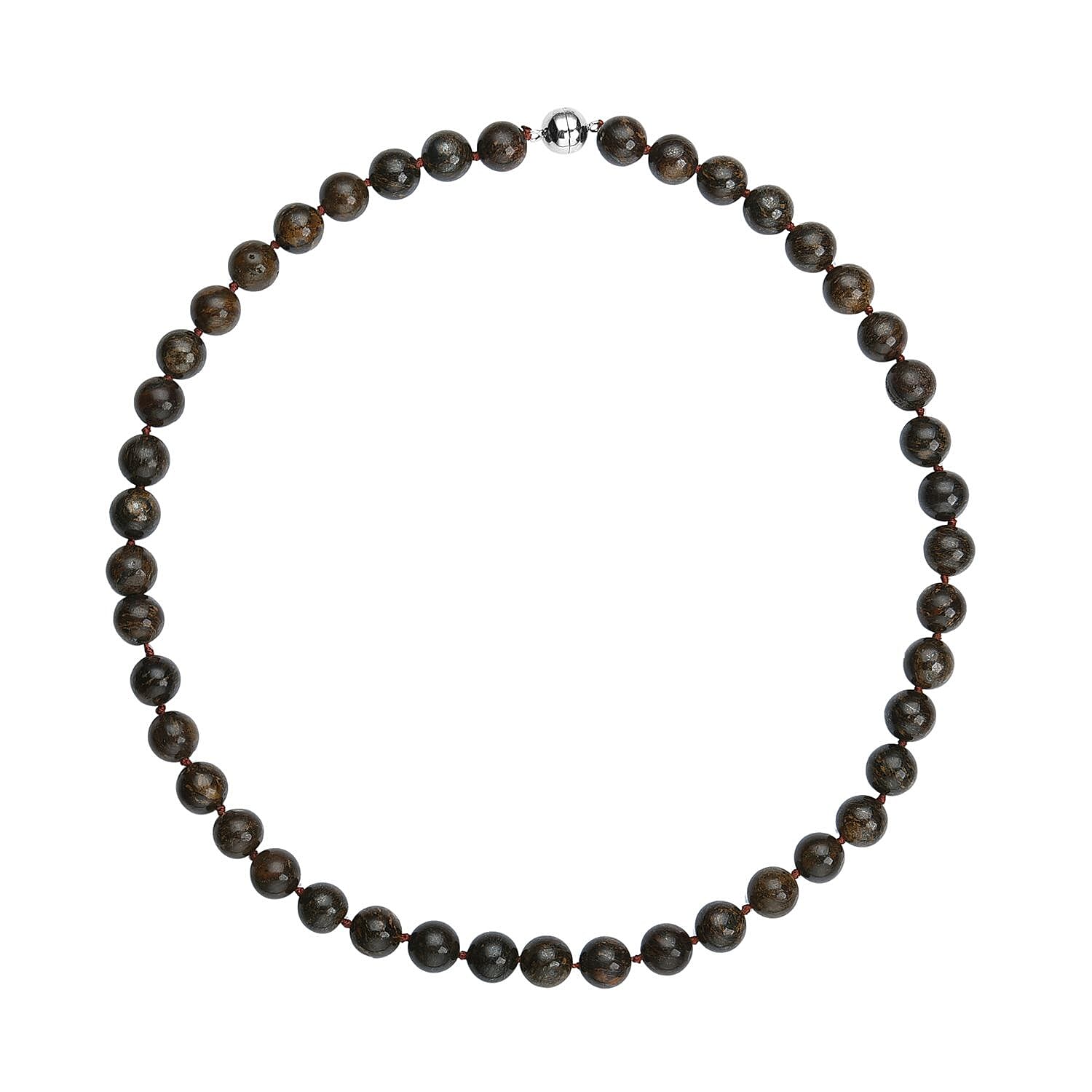 Bronzite Beaded Necklace 20 Inches in Rhodium Over Sterling Silver 439.00 ctw