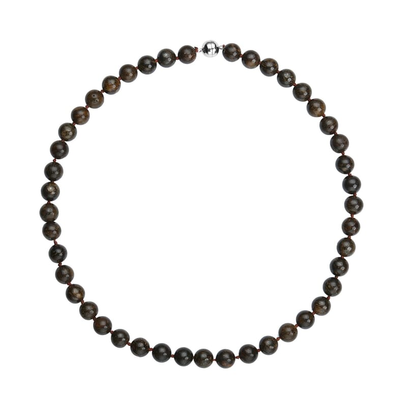 Bronzite Beaded Necklace 20 Inches in Rhodium Over Sterling Silver 439.00 ctw