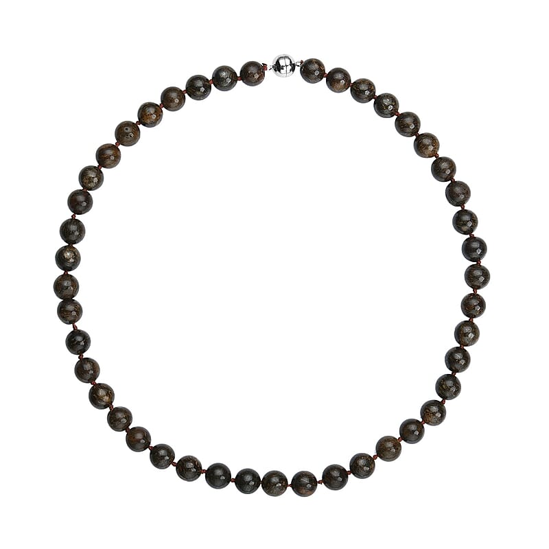Bronzite Beaded Necklace 20 Inches in Rhodium Over Sterling Silver 439.00 ctw