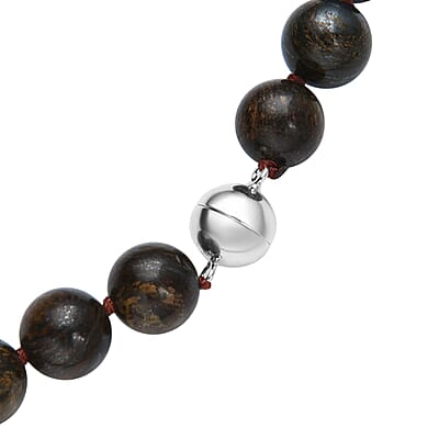 Bronzite Beaded Necklace 20 Inches in Rhodium Over Sterling Silver 439.00 ctw