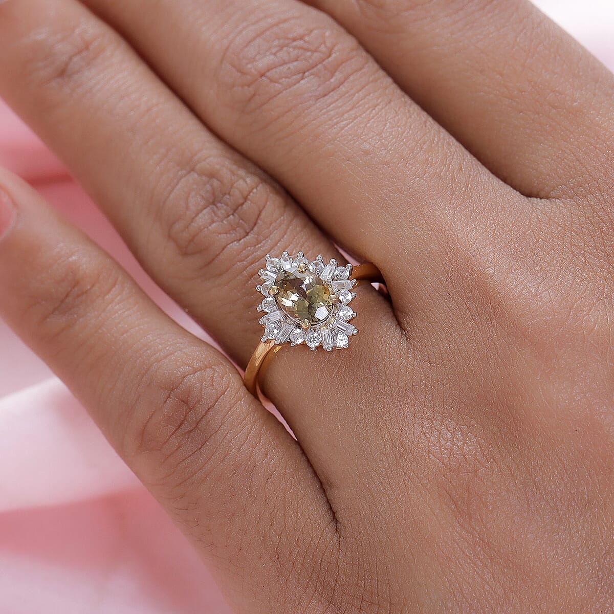 Golden Tanzanite and Natural White Zircon Ring in Vermeil Yellow Gold Over Sterling Silver (Size 8.0) 1.25 ctw image number 2