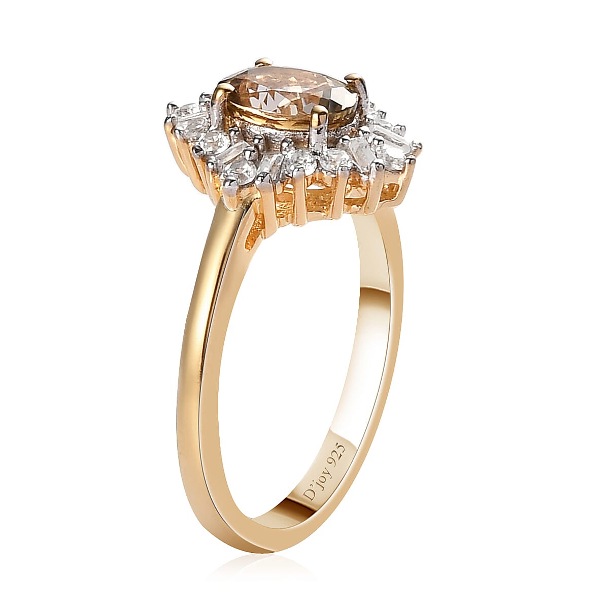 Golden Tanzanite and Natural White Zircon Ring in Vermeil Yellow Gold Over Sterling Silver (Size 8.0) 1.25 ctw image number 3