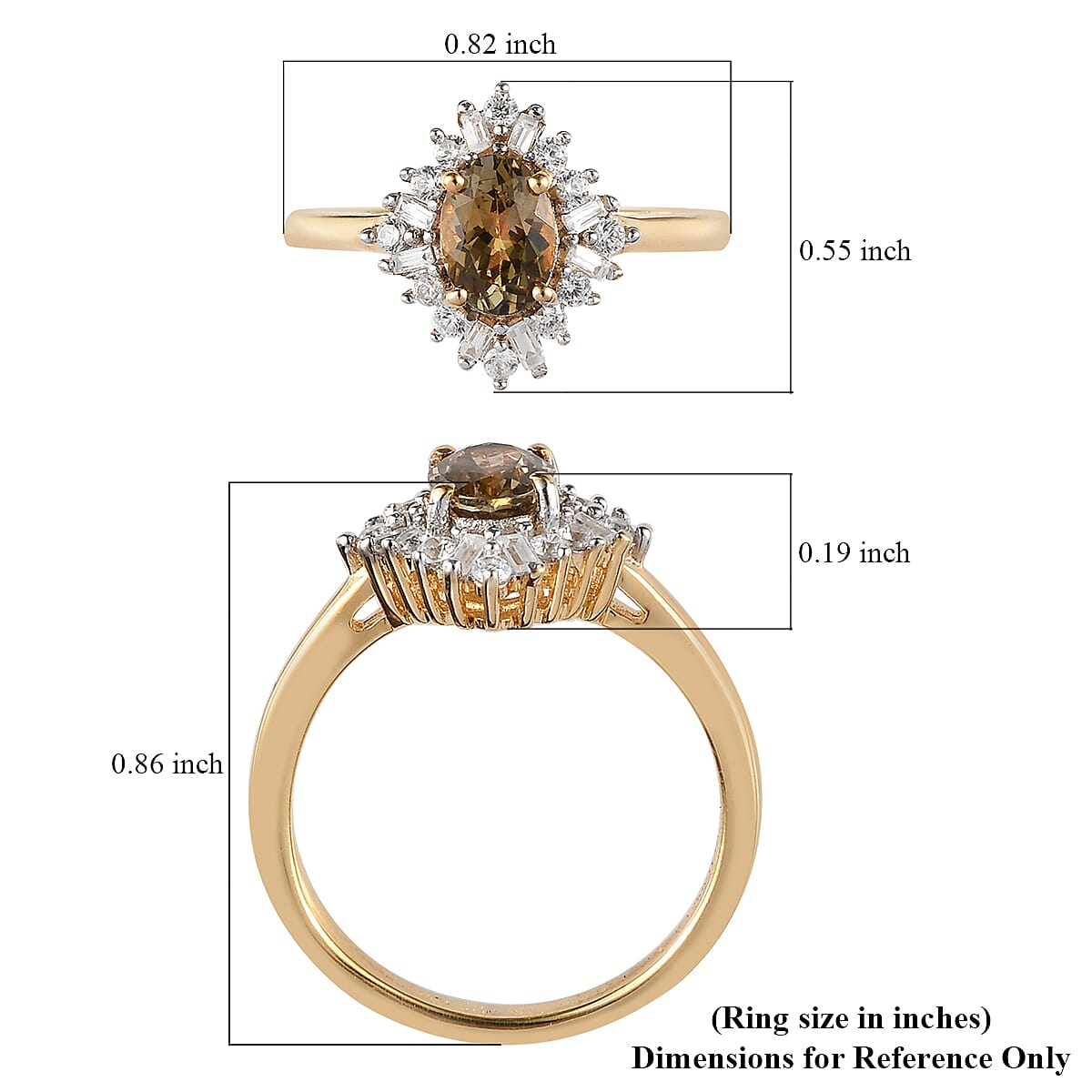 Golden Tanzanite and Natural White Zircon Ring in Vermeil Yellow Gold Over Sterling Silver (Size 8.0) 1.25 ctw image number 5