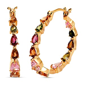 Multi-Tourmaline Hoop Earrings in Vermeil Yellow Gold Over Sterling Silver 4.85 ctw