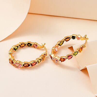 Multi-Tourmaline Hoop Earrings in Vermeil Yellow Gold Over Sterling Silver 4.85 ctw