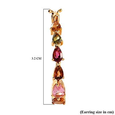 Multi-Tourmaline Hoop Earrings in Vermeil Yellow Gold Over Sterling Silver 4.85 ctw