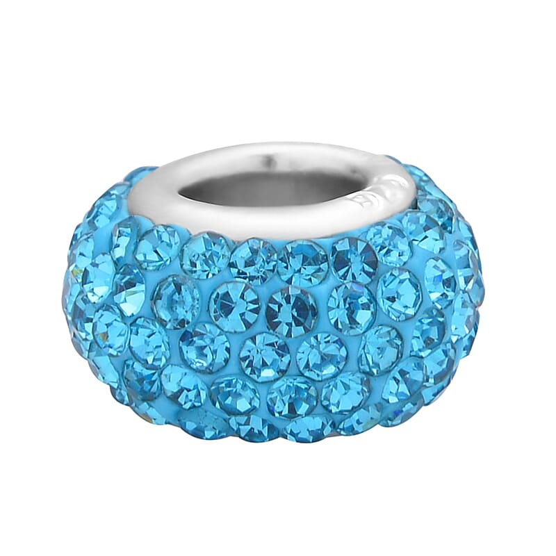 Blue Austrian Crystal Beaded Charm in Rhodium Over Sterling Silver 1.00 ctw