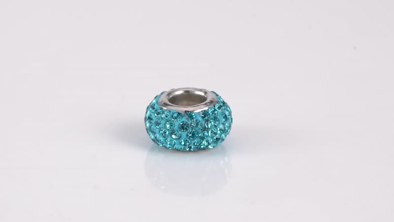 Blue Austrian Crystal Beaded Charm in Rhodium Over Sterling Silver