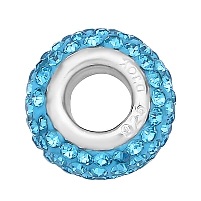 Blue Austrian Crystal Beaded Charm in Rhodium Over Sterling Silver 1.00 ctw
