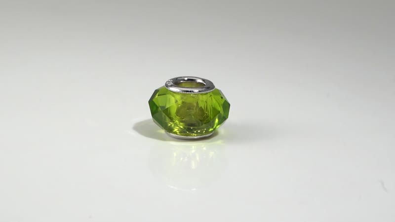 Green Glass Charm in Rhodium Over Sterling Silver