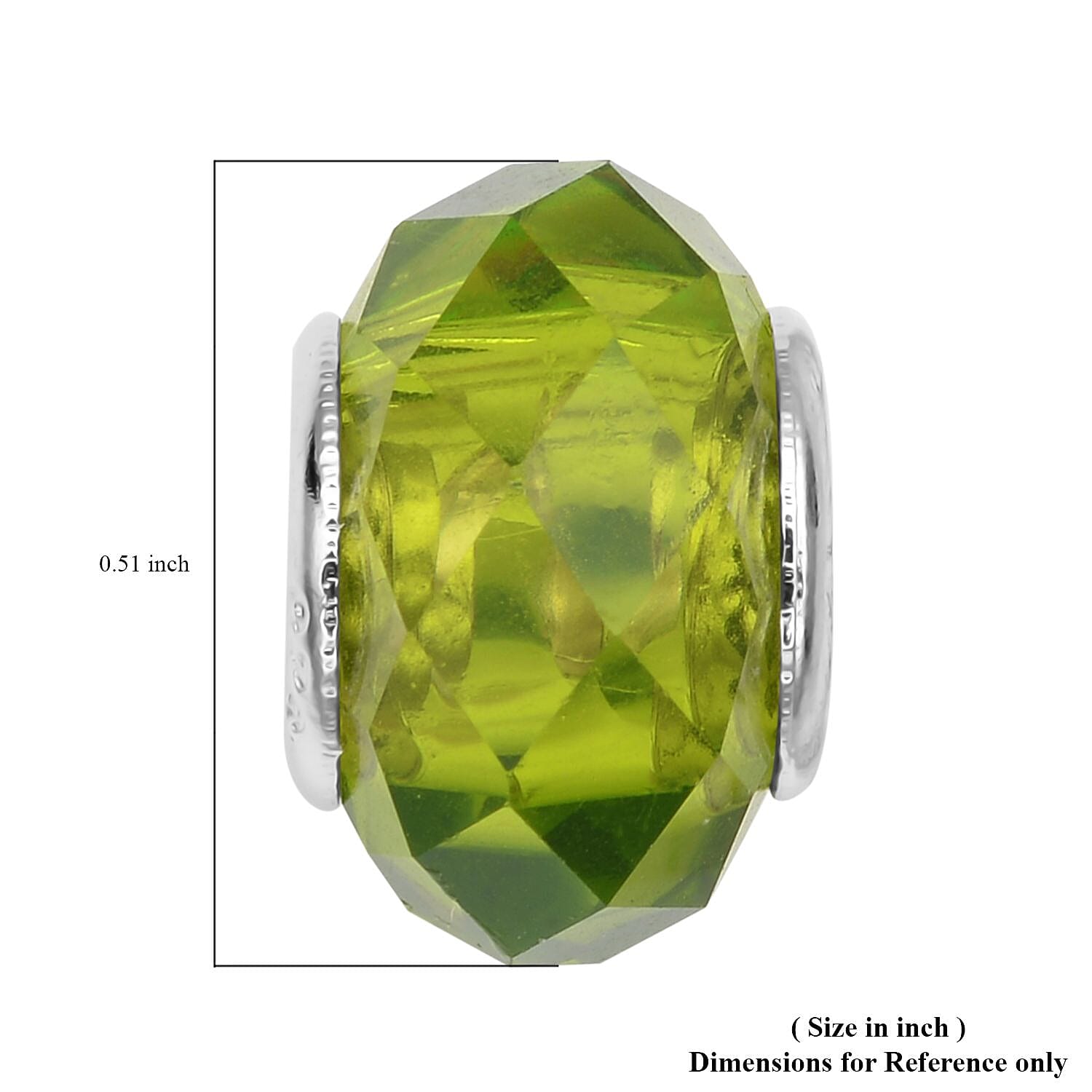 Green Glass Charm in Rhodium Over Sterling Silver