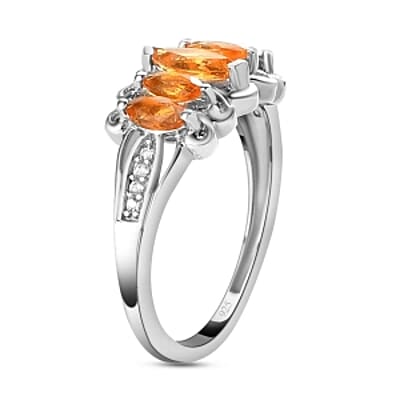 Fire Opal and White Zircon 0.66 ctw Ring in Platinum Over Sterling Silver (Size 10)