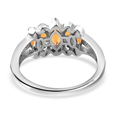 Fire Opal and White Zircon 0.66 ctw Ring in Platinum Over Sterling Silver (Size 10)