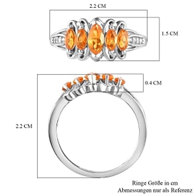 Fire Opal and White Zircon 0.66 ctw Ring in Platinum Over Sterling Silver (Size 10)