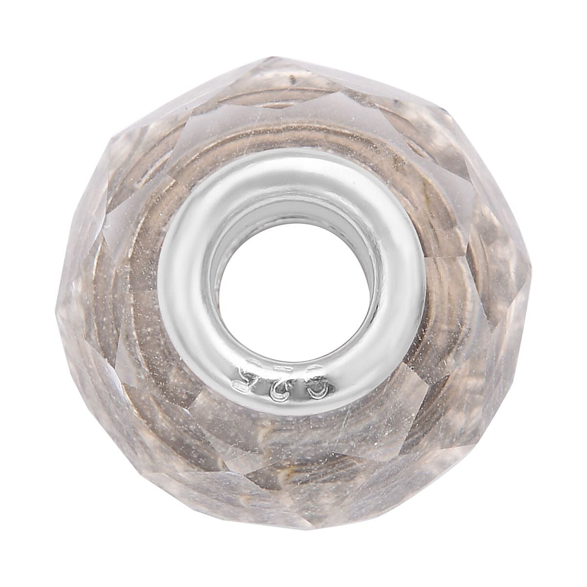 White Glass Charm in Rhodium Over Sterling Silver image number 1