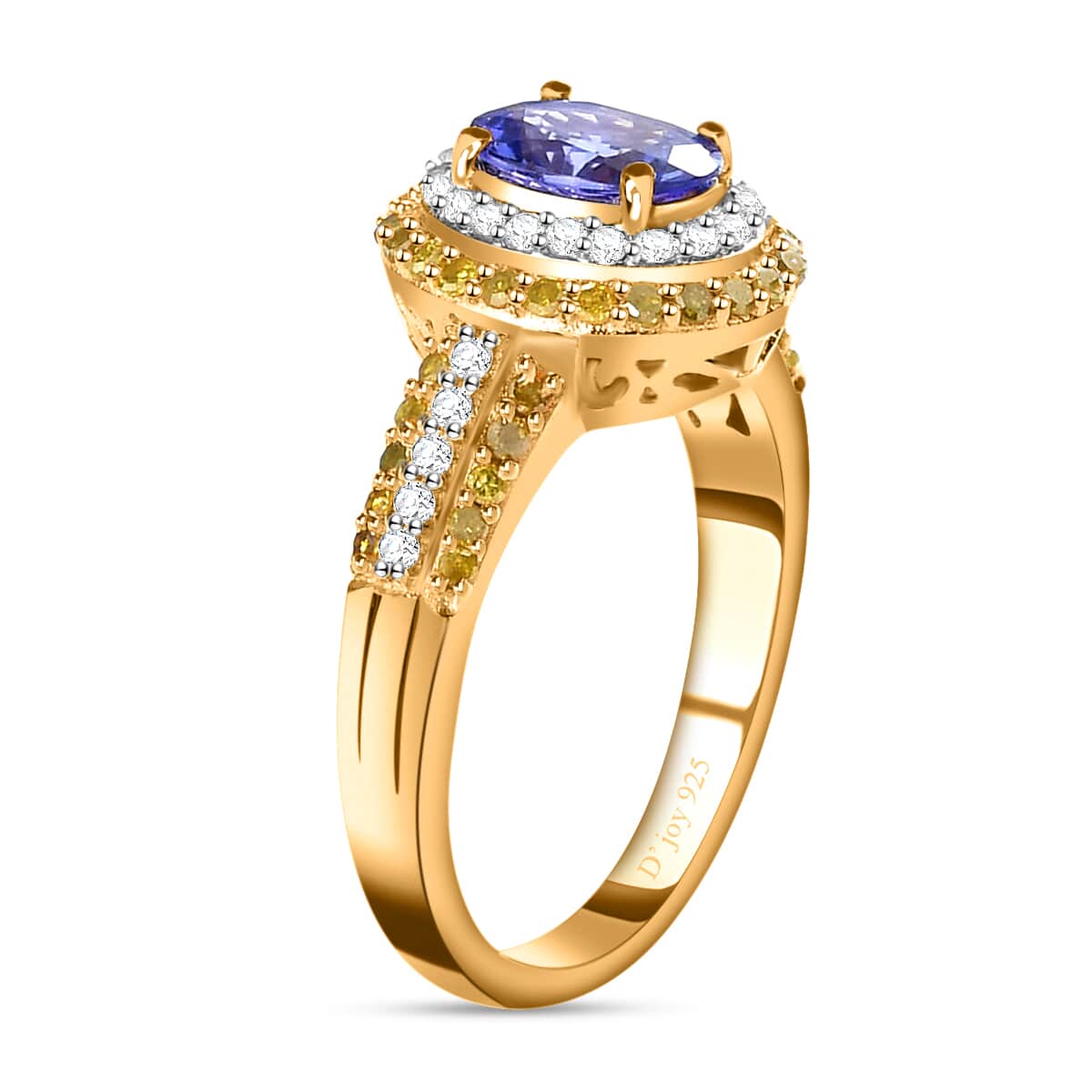 AAA Tanzanite Ring , Tanzanite Halo Ring , Yellow Diamond and White Diamond Accent Ring , Tanzanite Cocktail Ring , Vermeil Yellow Gold Over Sterling Silver Ring 1.60 ctw image number 3