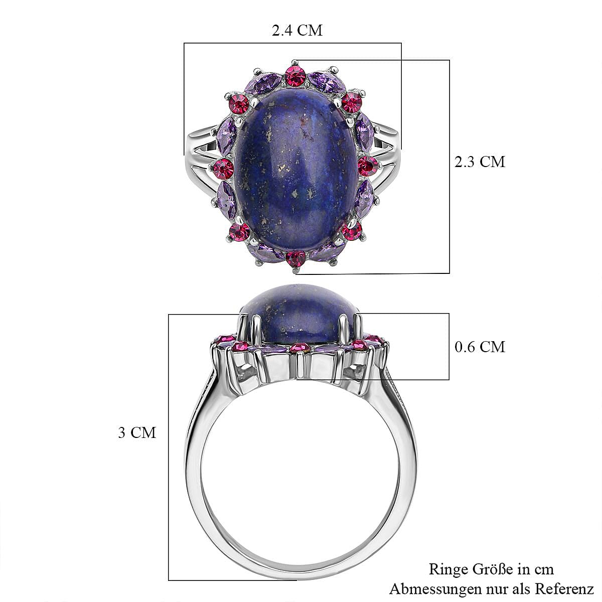 Lapis Lazuli 13.00 ctw Ring in Stainless Steel (Size 5.5)