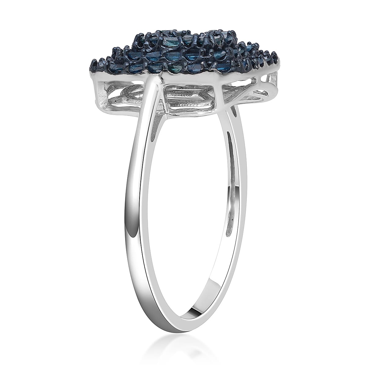 Blue Diamond Cluster Ring in Blue Rhodium and Platinum Over Sterling Silver (Size 10.0) 0.50 ctw image number 3