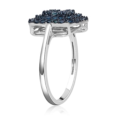 Blue Diamond Cluster Ring in Blue Rhodium and Platinum Over Sterling Silver (Size 10.0) 0.50 ctw