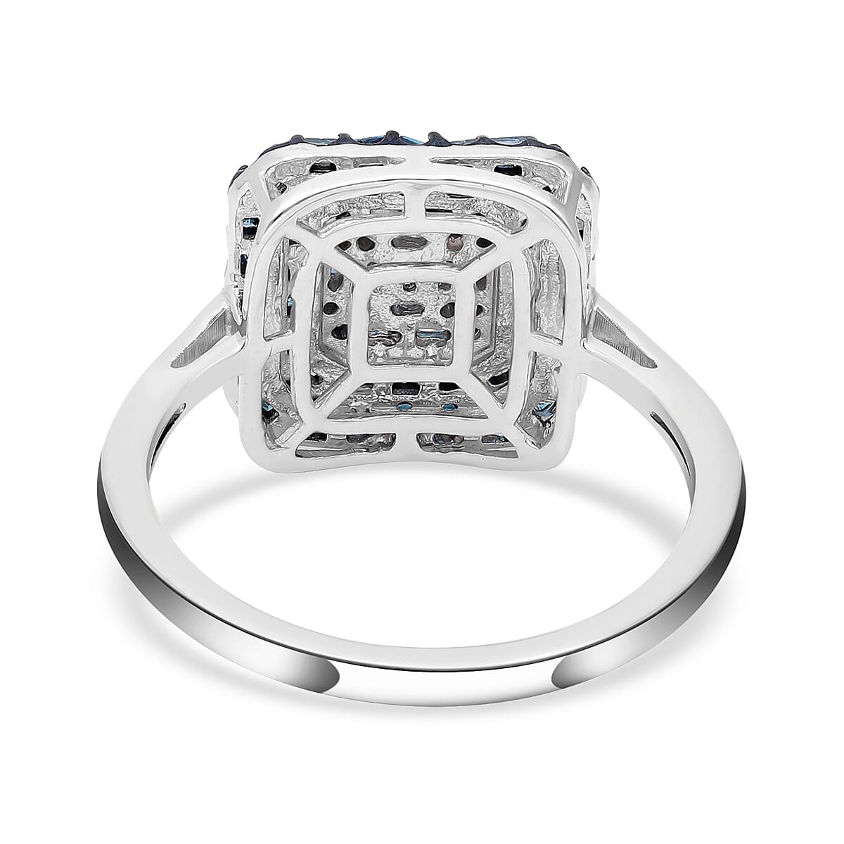 Blue Diamond Cluster Ring in Blue Rhodium and Platinum Over Sterling Silver (Size 10.0) 0.50 ctw