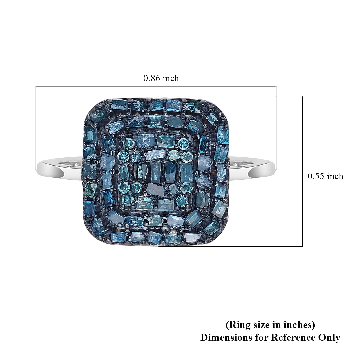 Blue Diamond Cluster Ring in Blue Rhodium and Platinum Over Sterling Silver (Size 10.0) 0.50 ctw