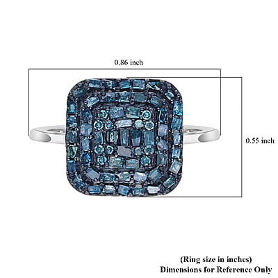 Blue Diamond Cluster Ring in Blue Rhodium and Platinum Over Sterling Silver (Size 10.0) 0.50 ctw