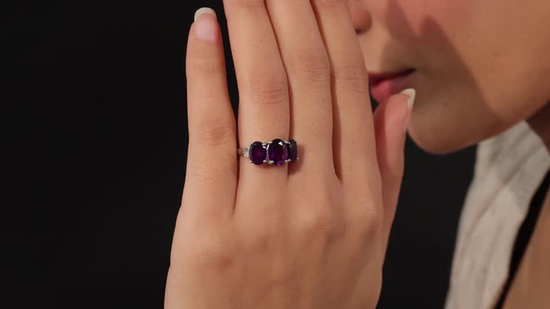 Amethyst and Diamond Trilogy Ring in Platinum Over Sterling Silver 3.85 ctw