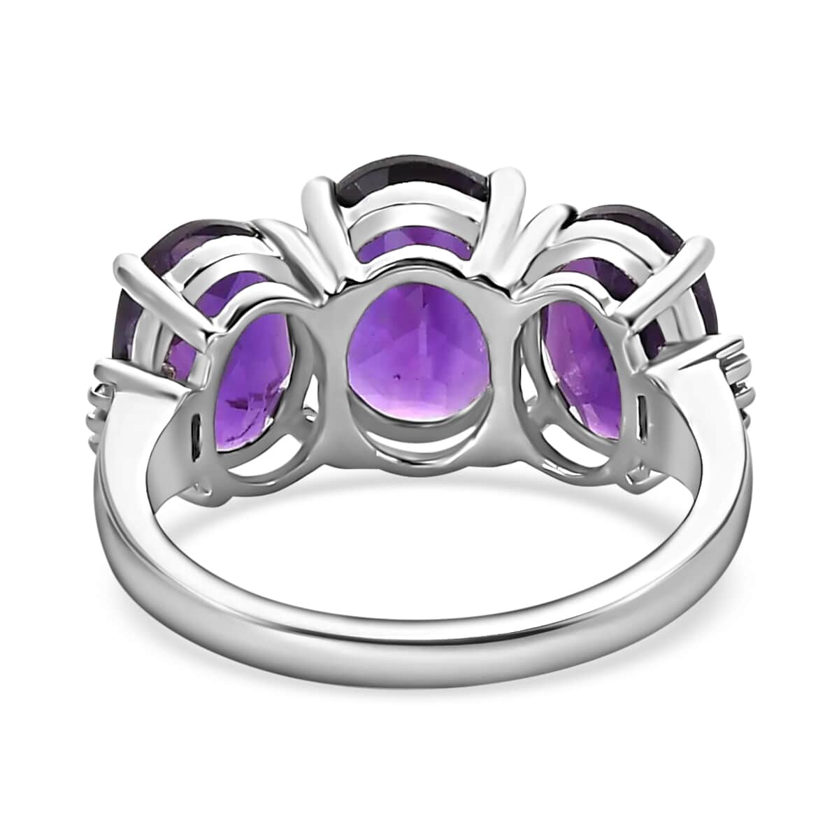Amethyst Trilogy Ring, Diamond Accent Ring, Platinum Over Sterling Silver Ring, Purple Ring 4.00 ctw image number 4