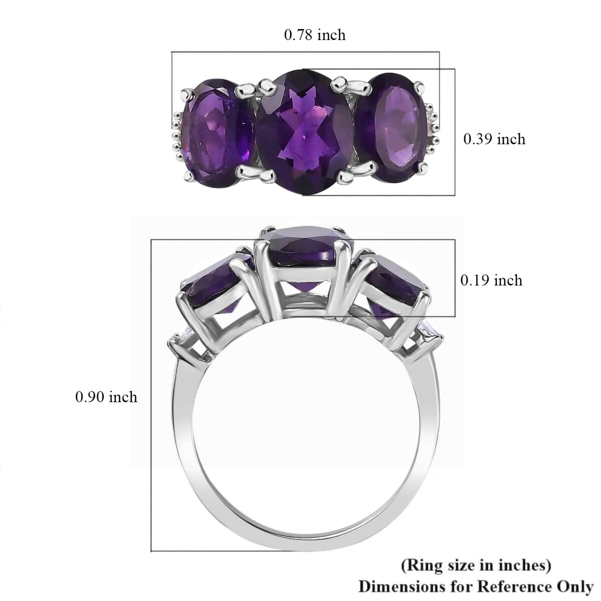 Amethyst Trilogy Ring, Diamond Accent Ring, Platinum Over Sterling Silver Ring, Purple Ring 4.00 ctw image number 6