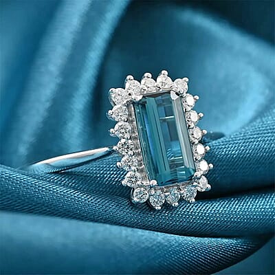 Certified & Appraised Rhapsody AAAA Monte Belo Indicolite and E-F VS Diamond 1.50 ctw Halo Ring in 950 Platinum (Size 10.0) 4.50 Grams