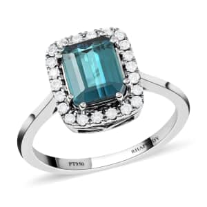 Certified & Appraised Rhapsody 950 Platinum AAAA Monte Belo Indicolite and E-F VS Diamond Halo Ring (Size 7.0) 4.75 Grams 1.20 ctw