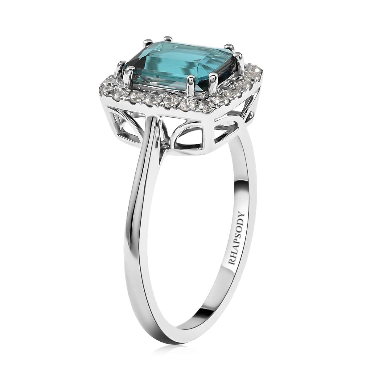 Certified & Appraised Rhapsody 950 Platinum AAAA Monte Belo Indicolite and E-F VS Diamond Halo Ring (Size 7.0) 4.75 Grams 1.20 ctw image number 3