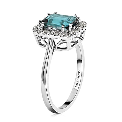 Certified & Appraised Rhapsody AAAA Monte Belo Indicolite and E-F VS Diamond 1.20 ctw Halo Ring in 950 Platinum (Size 7.0) 4.75 Grams