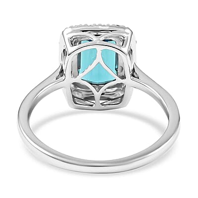 Certified & Appraised Rhapsody AAAA Monte Belo Indicolite and E-F VS Diamond 1.20 ctw Halo Ring in 950 Platinum (Size 7.0) 4.75 Grams