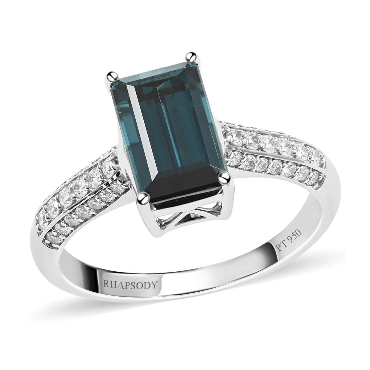 Certified & Appraised RHAPSODY 950 Platinum AAAA Monte Belo Indicolite and E-F VS Diamond Ring (Size 10.0) 7.15 Grams 3.70 ctw image number 0