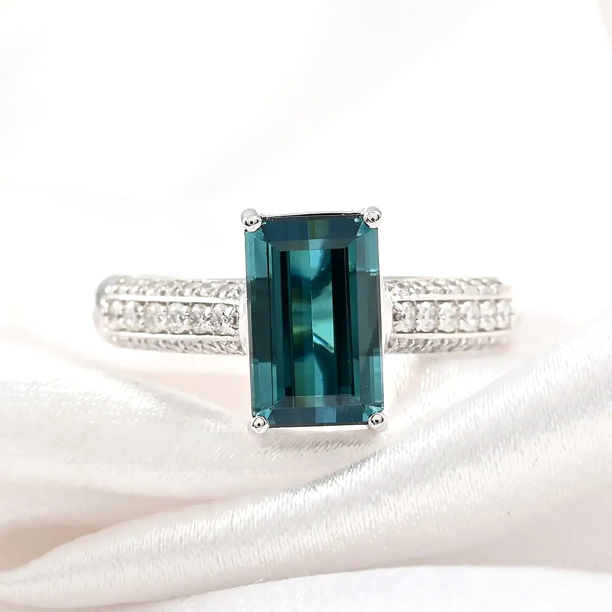 Certified Rhapsody 950 Platinum AAAA Monte Belo Indicolite and E-F VS Diamond Ring (Size 9.0) 7.15 Grams 3.70 ctw image number 1