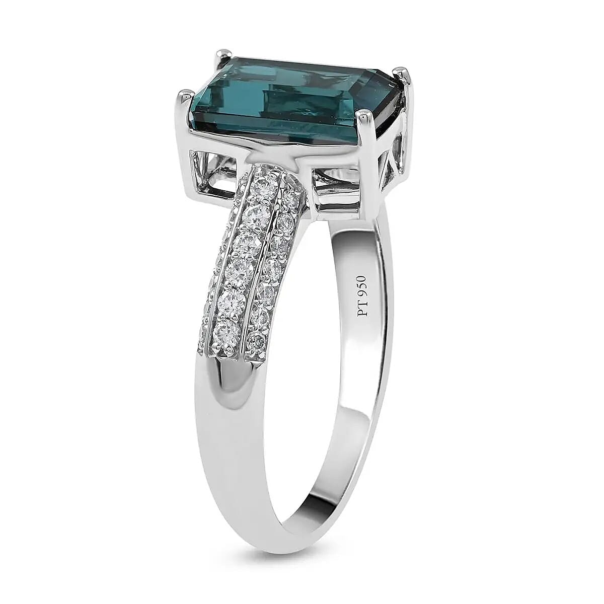 Certified Rhapsody 950 Platinum AAAA Monte Belo Indicolite and E-F VS Diamond Ring (Size 9.0) 7.15 Grams 3.70 ctw image number 3
