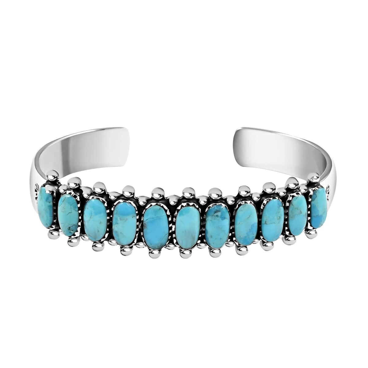 SANTA FE Style Kingman Turquoise Cuff Bracelet in Sterling Silver (7.00 In) 20 Grams 2.00 ctw image number 0