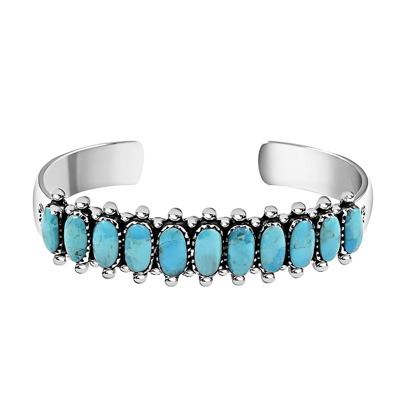 Santa Fe Style Kingman Turquoise Bracelet in Sterling Silver, Silver Cuff Bracelet (7.00 In)