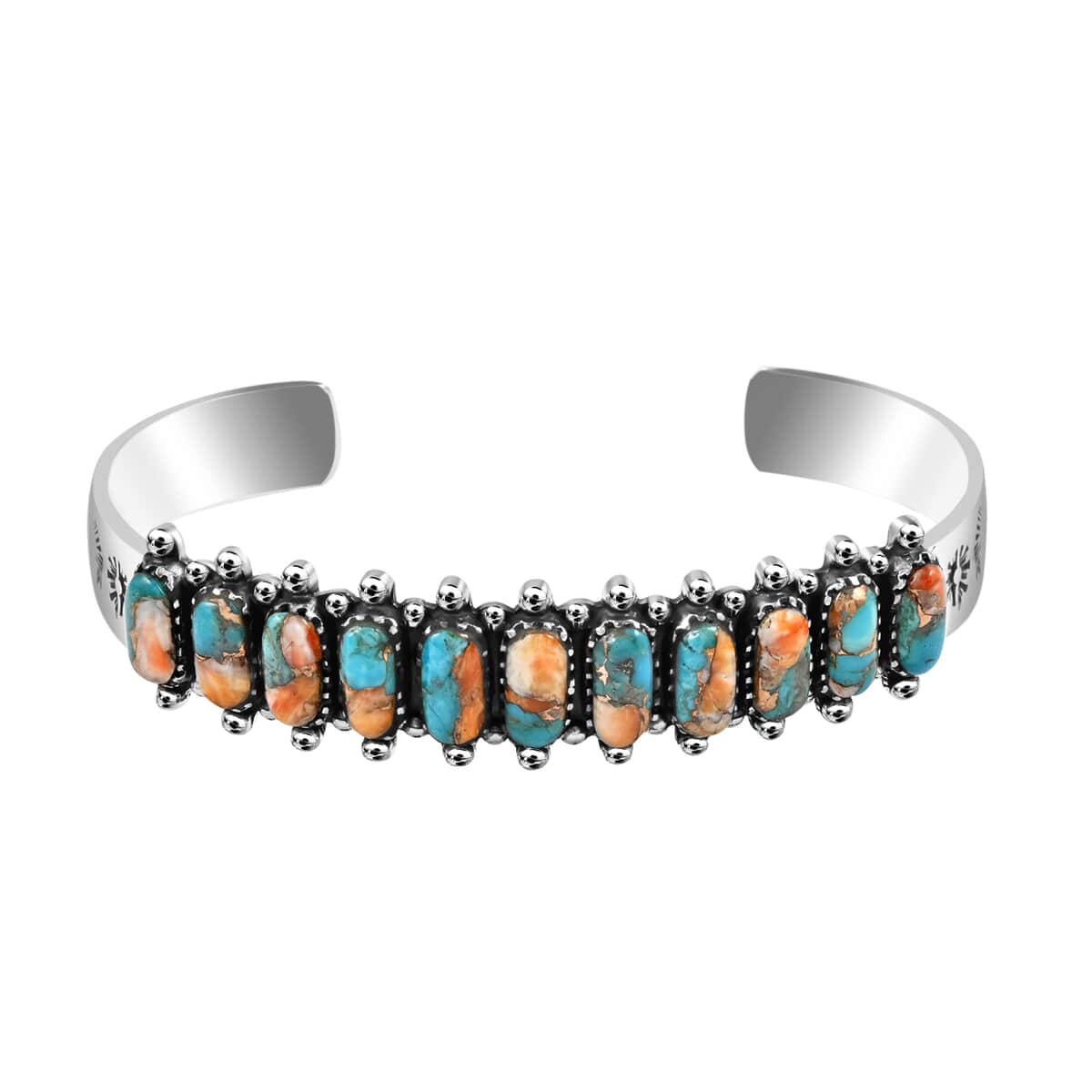 Santa Fe Style Spiny Turquoise Cuff Bracelet in Sterling Silver (7.00 In) 1.00 ctw image number 0