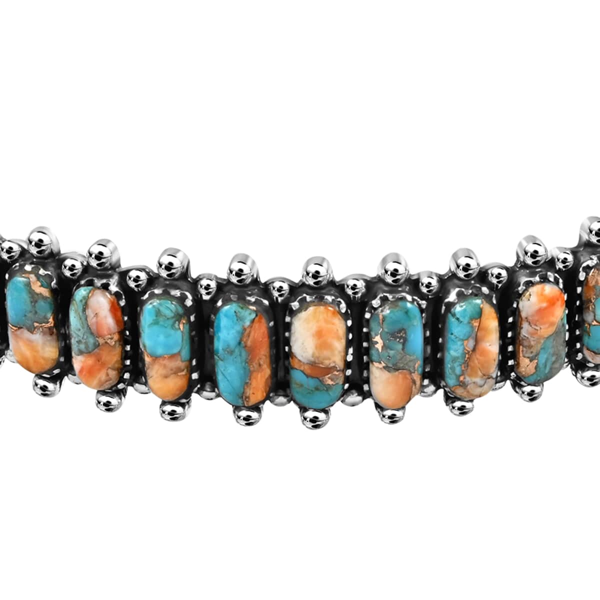 Santa Fe Style Spiny Turquoise Cuff Bracelet in Sterling Silver (7.00 In) 1.00 ctw image number 2