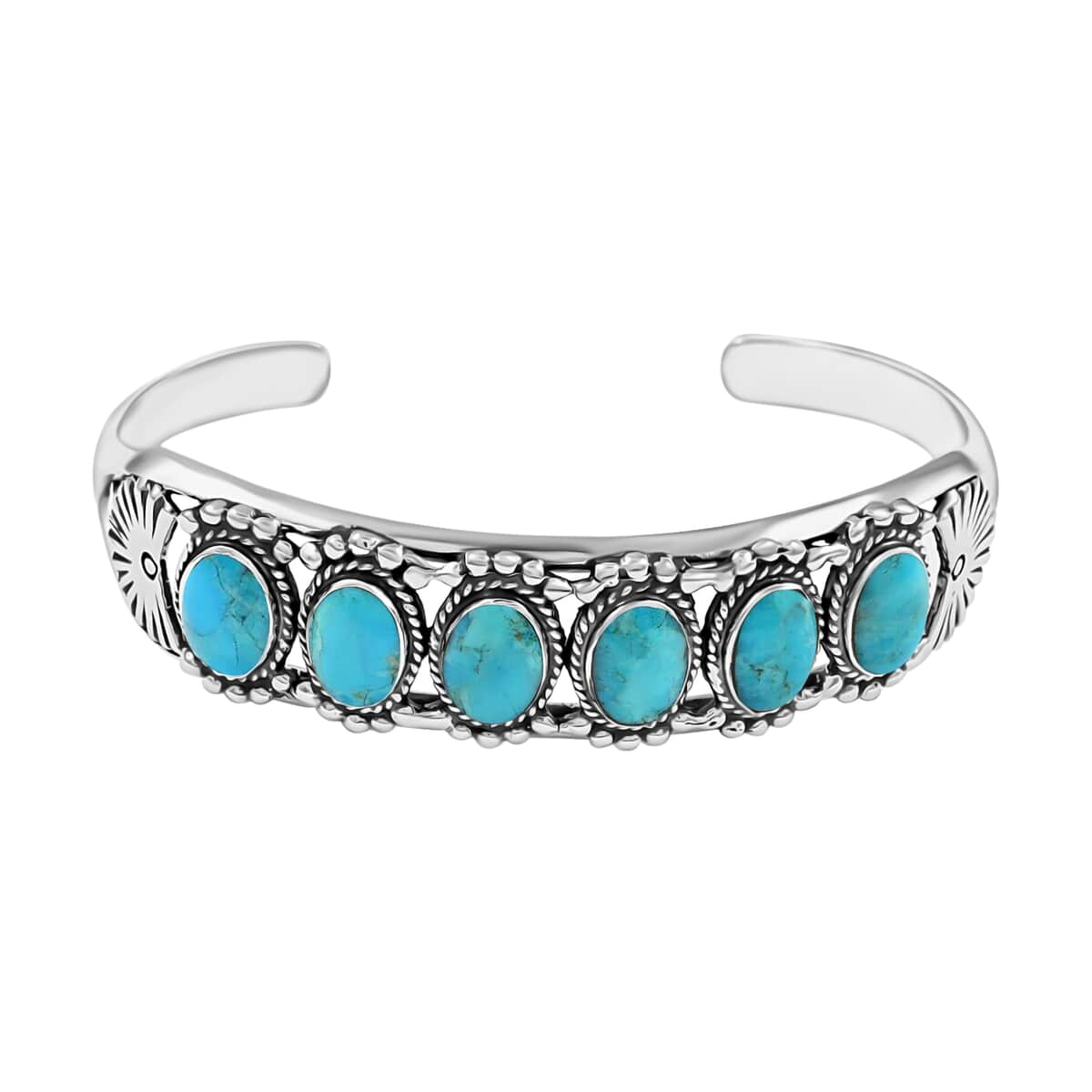 SANTA FE Style Kingman Turquoise Cuff Bracelet in Sterling Silver (6.50 In) 26 Grams 8.00 ctw image number 0