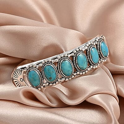 Santa Fe Style Kingman Turquoise Cuff Bracelet,  Sterling Silver Bracelet, Turquoise Jewelry For Her, Gifts For Her (6.50 In) 8.00 ctw