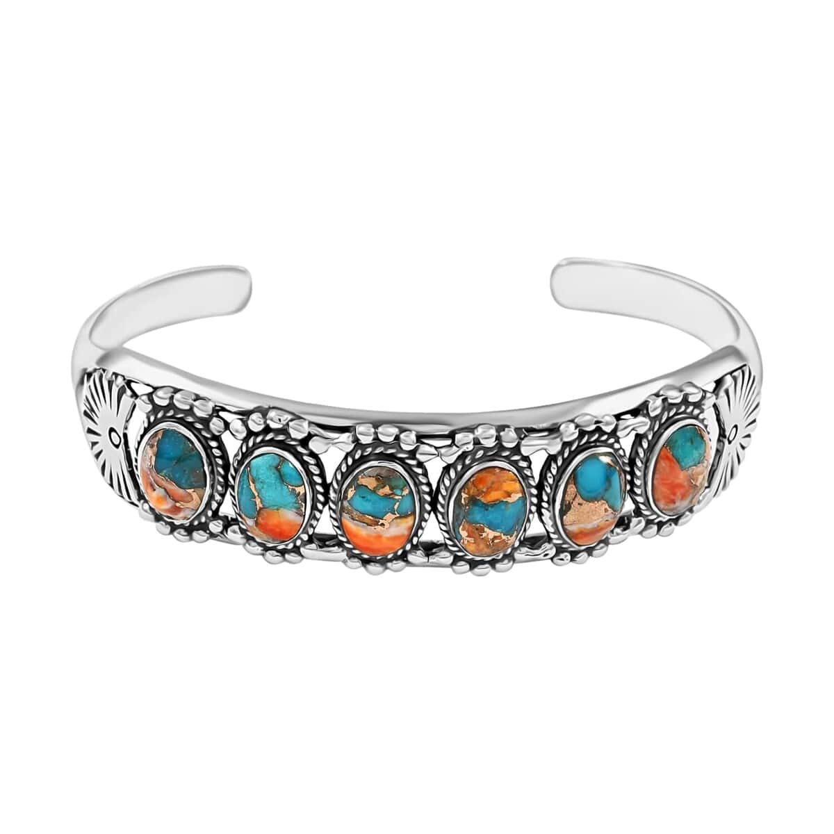 Santa Fe Style Spiny Turquoise Cuff Bracelet, Sterling Silver Bracelet, Turquoise Jewelry For Her, Gifts For Her (6.50 In) 4.00 ctw image number 0
