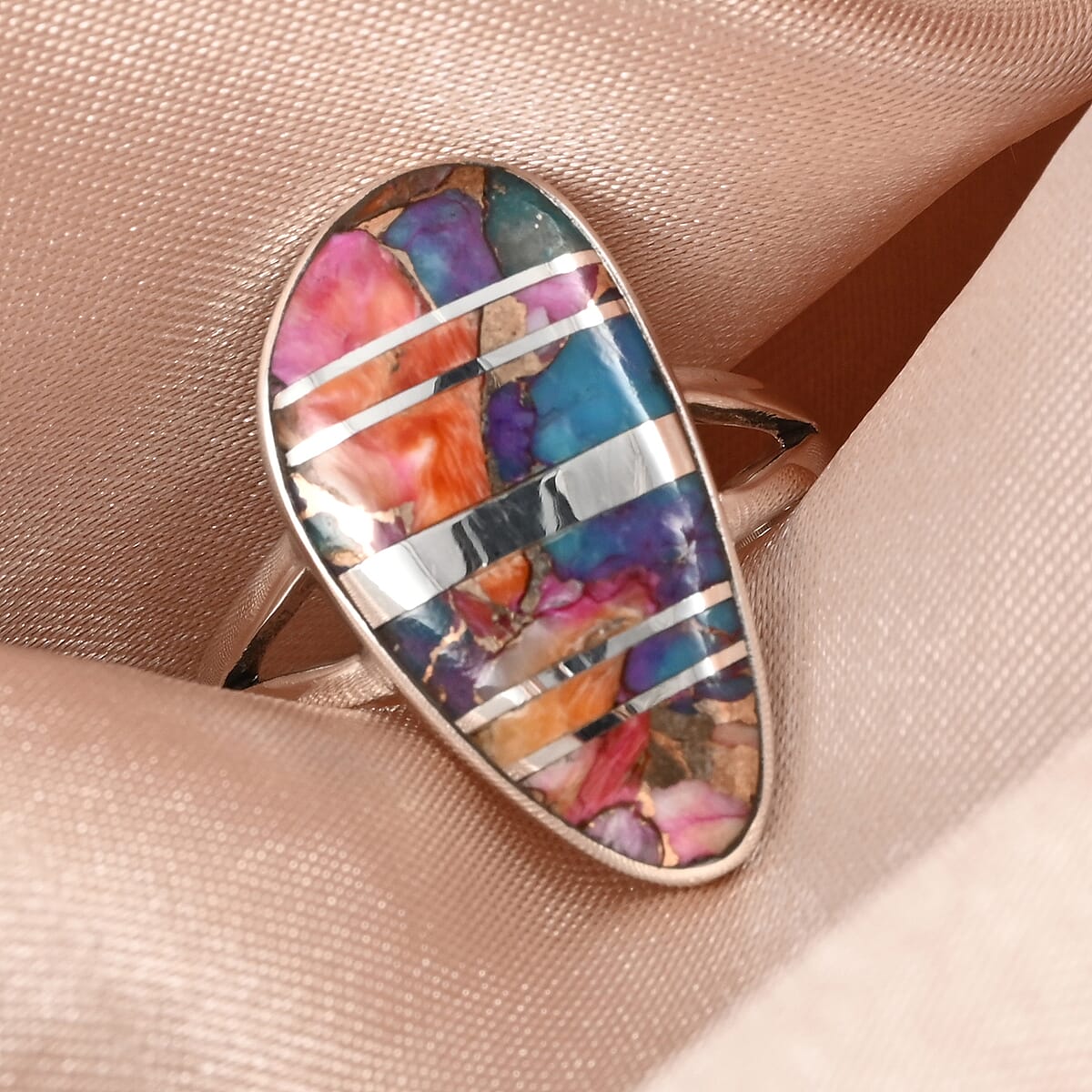 SANTA FE Style Kingman Turquoise Free Shaped Ring in Sterling Silver 3.85 ctw image number 1