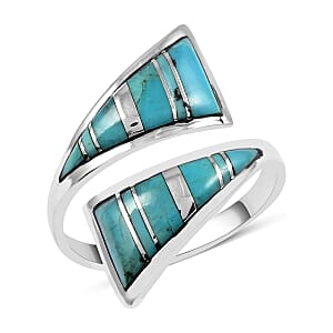 Santa Fe Style Kingman Turquoise Bypass Inlay Ring in Sterling Silver (Size 10.0) 1.40 ctw