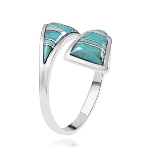 Santa Fe Style Kingman Turquoise Bypass Inlay Ring in Sterling Silver (Size 10.0) 1.40 ctw