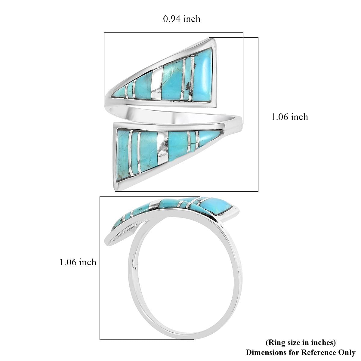 Santa Fe Style Kingman Turquoise Bypass Inlay Ring in Sterling Silver (Size 10.0) 1.40 ctw image number 4