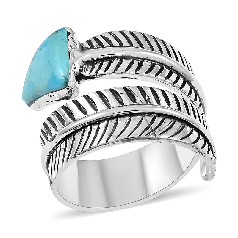 Santa Fe Style Kingman Turquoise Ring in Sterling Silver (Size 10.0) 0.50 ctw